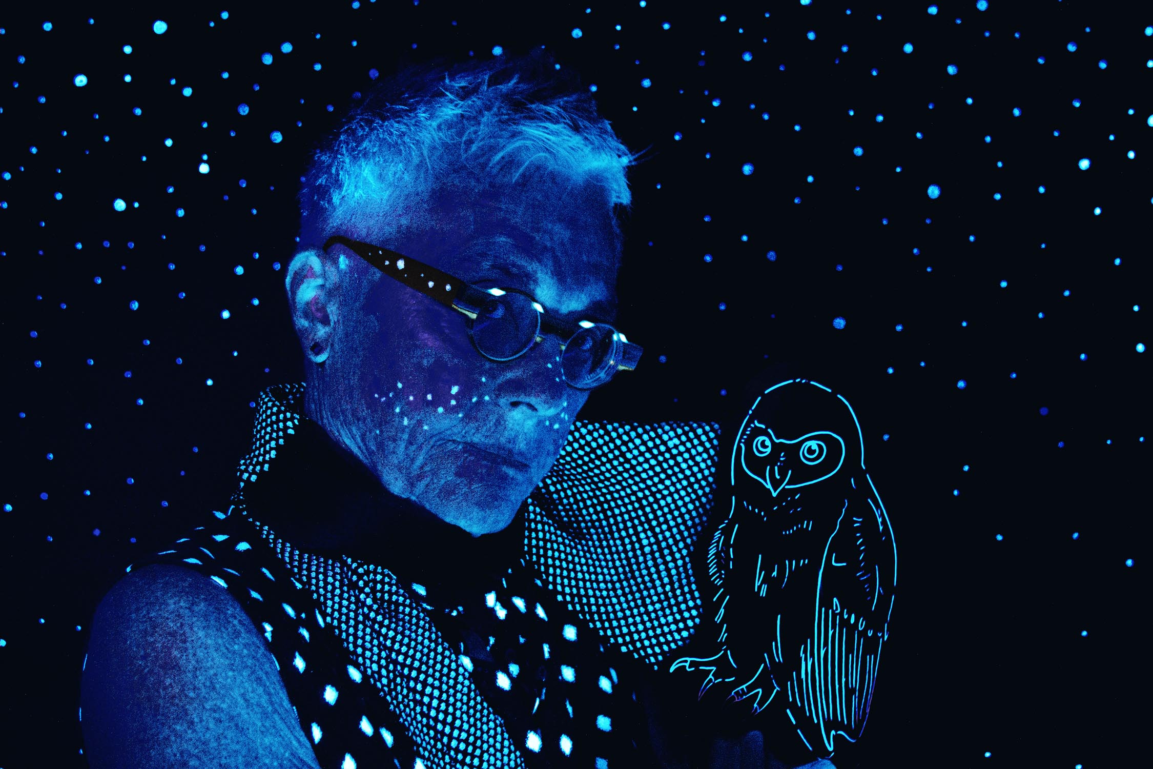 Barbara Hammer blacklight with owl 2014